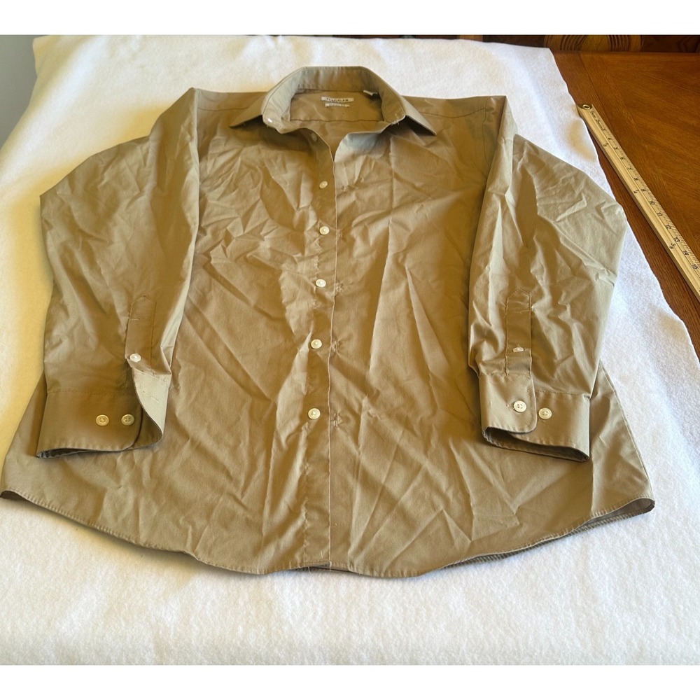 Haggar Classic Fit Dress Shirt Mens 15 15.5 32 33 Tan Khaki Button Up Business